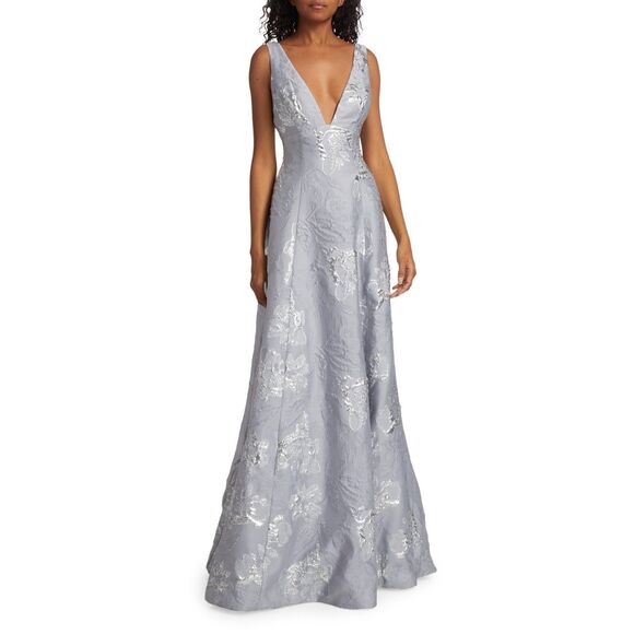 ML Monique Lhuillier Madeline Jacquard Gown Size US 12 $795 - Picture 1 of 11